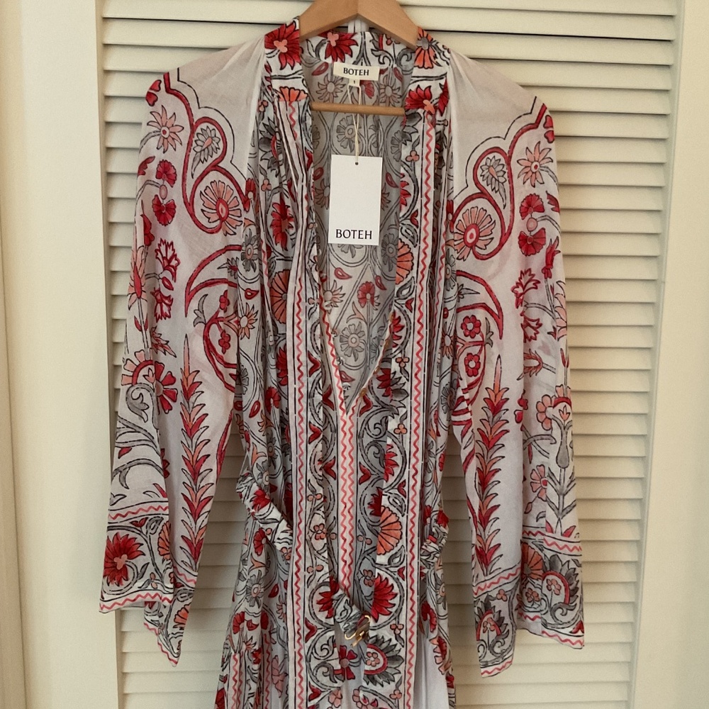BOTEH Dahlia Wide Sleeve Maxi Dress Red/White Floral Small NWT - Picture 4 of 5